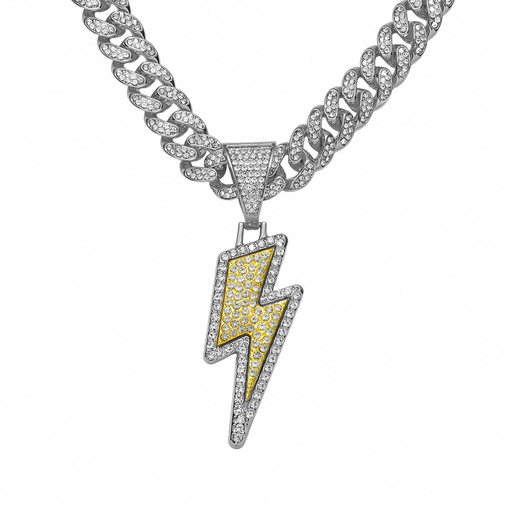 Hip-hop Wind Alloy Full Diamond Necklace Lightning Diamond Pendant Cuban Chain Necklace