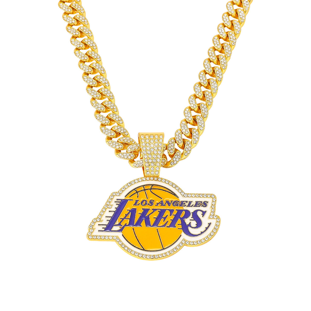 Iced Out Los Angeles Basketball Pendant Necklace – Cuban Chain