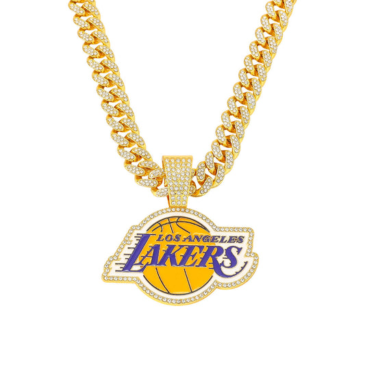 Iced Out Los Angeles Basketball Pendant Necklace – Cuban Chain