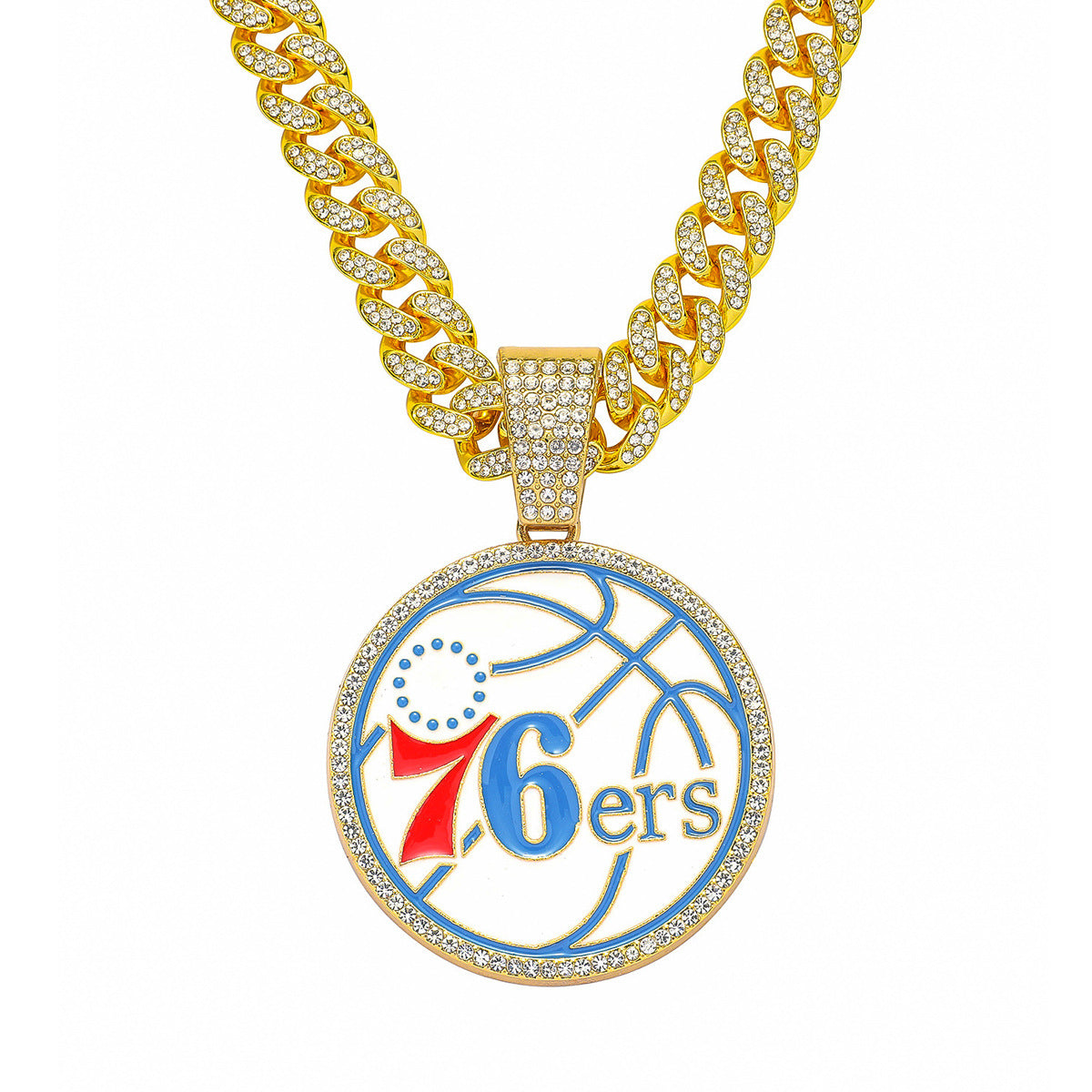 Iced Out 76ers Basketball Pendant Necklace | Cuban Chain