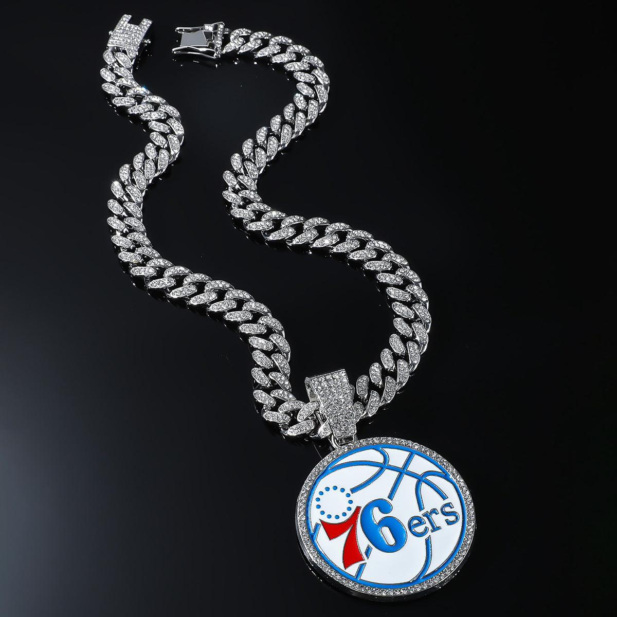 Iced Out 76ers Basketball Pendant Necklace | Cuban Chain