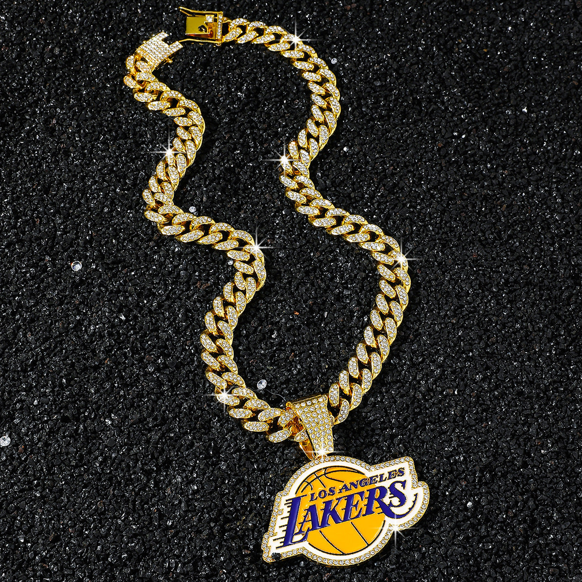 Iced Out Los Angeles Basketball Pendant Necklace – Cuban Chain