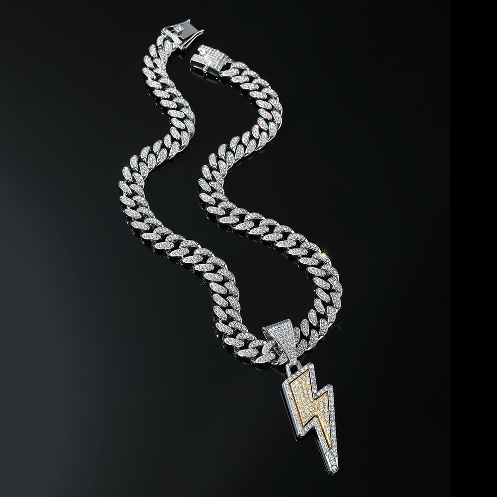 Hip-hop Wind Alloy Full Diamond Necklace Lightning Diamond Pendant Cuban Chain Necklace