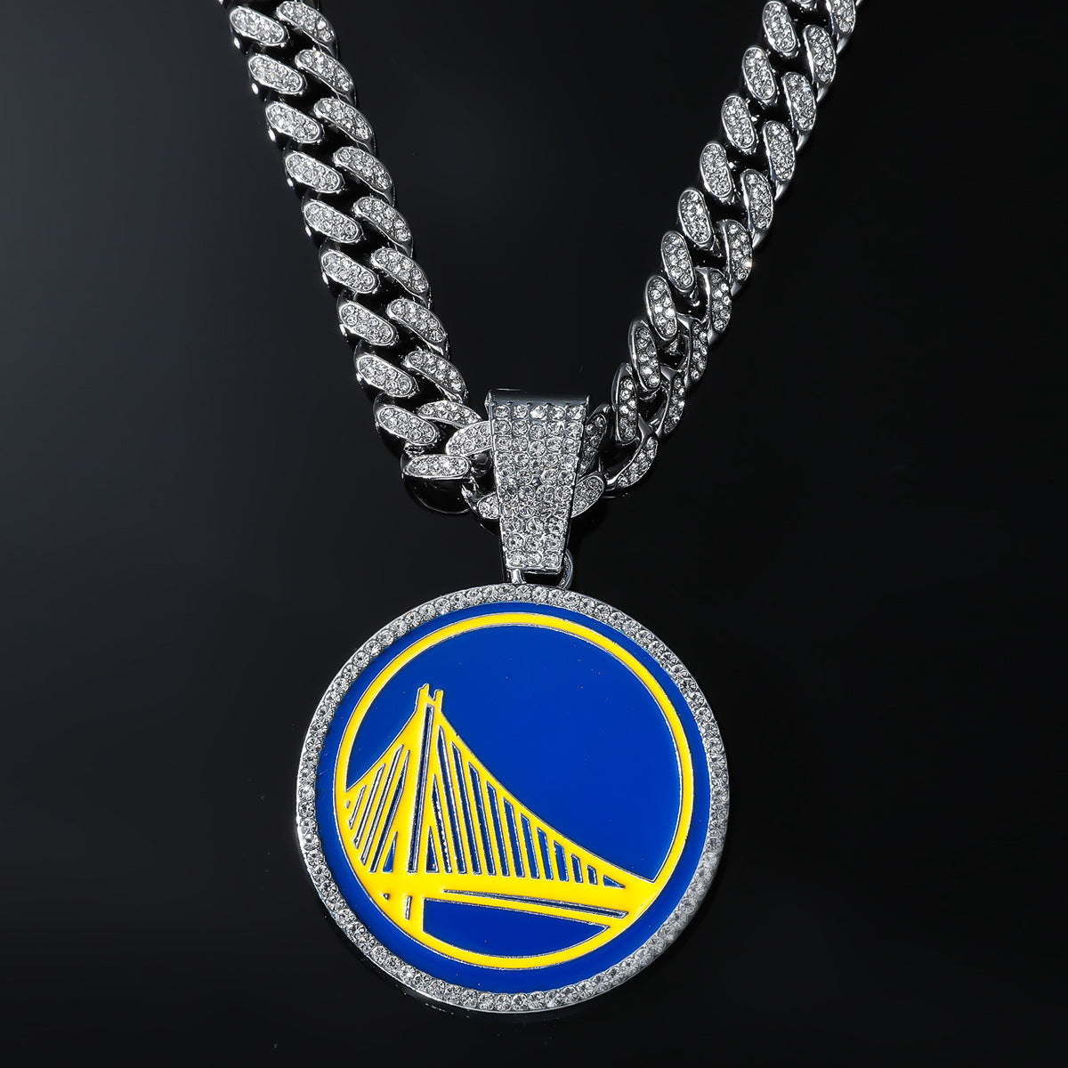 Warriors Basketball Pendant Necklace | Iced Out Cuban Chain