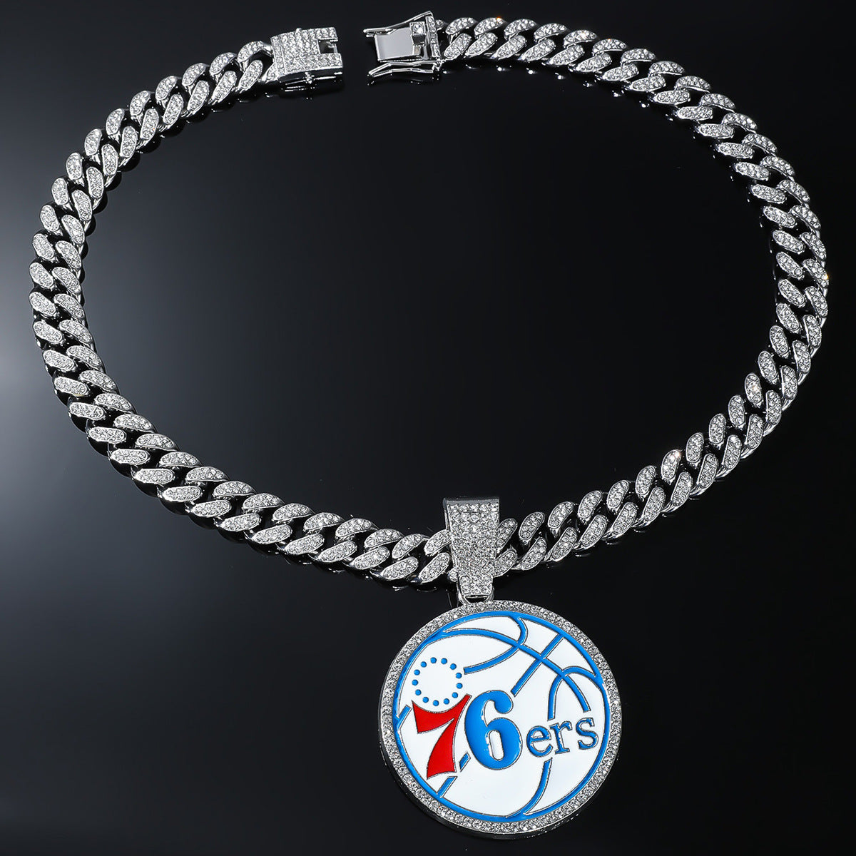 Iced Out 76ers Basketball Pendant Necklace | Cuban Chain