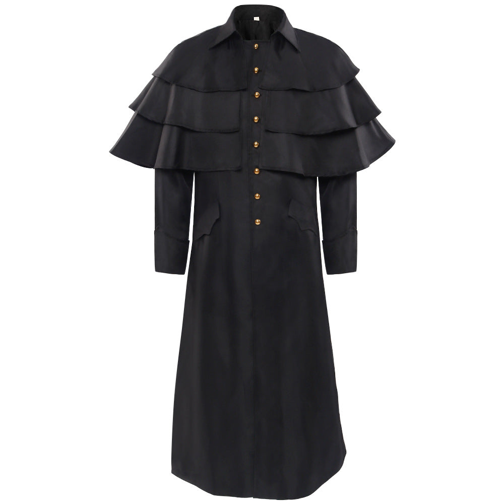 Retro Medieval Priest Uniform Layered Stand-up Collar Button Vintage God Father Costume