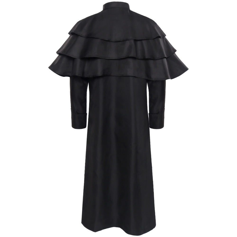 Retro Medieval Priest Uniform Layered Stand-up Collar Button Vintage God Father Costume