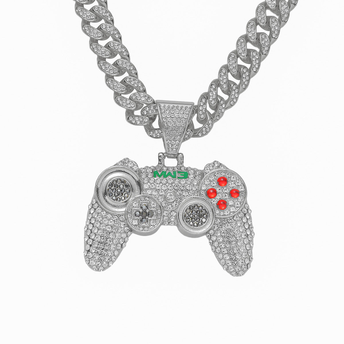 Hip hop Alloy Full Diamond Game Machine Pendant Cuban Chain Necklace, Nightclub Personality Dance Decorative