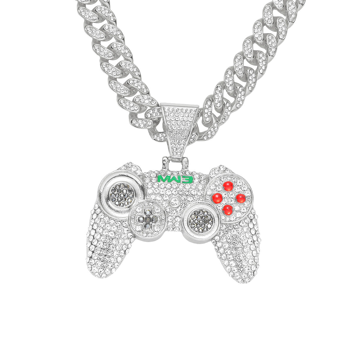 Hip hop Alloy Full Diamond Game Machine Pendant Cuban Chain Necklace, Nightclub Personality Dance Decorative