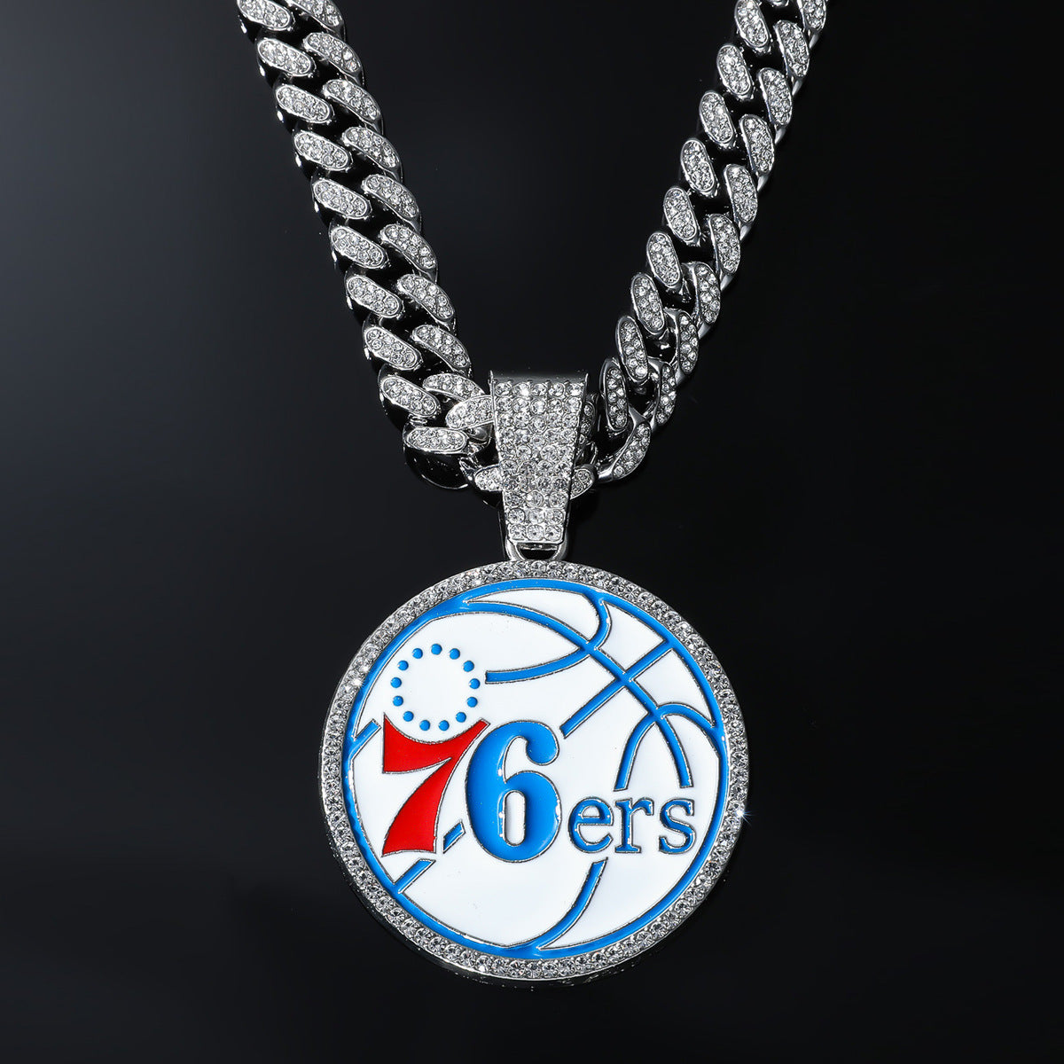 Iced Out 76ers Basketball Pendant Necklace | Cuban Chain