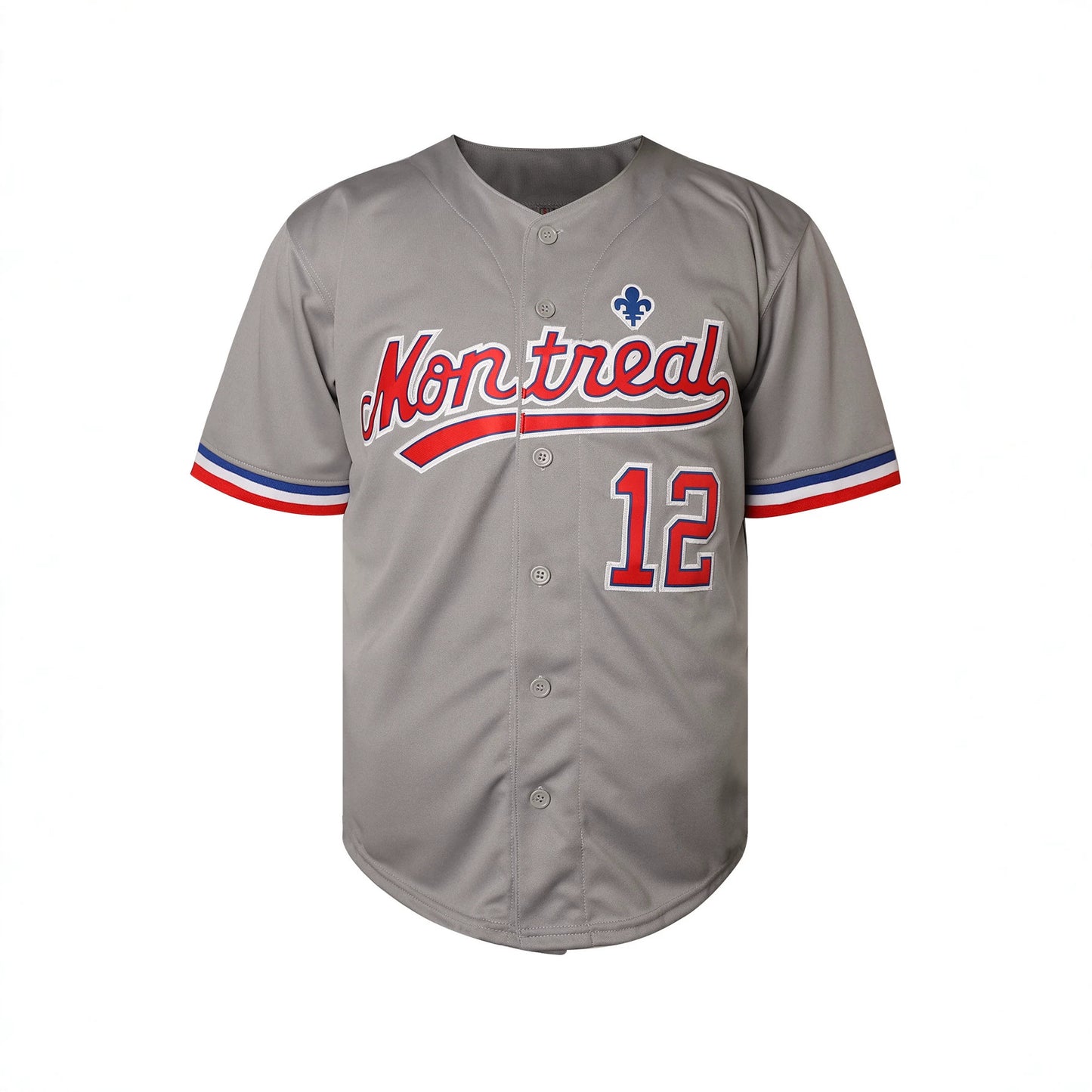 Montreal Brady #12 Baseball Jersey Gray Button Up Jersey