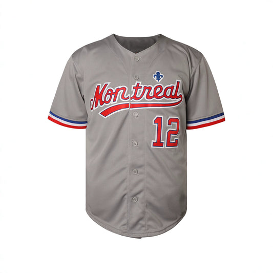 Montreal Brady #12 Baseball Jersey Gray Button Up Jersey
