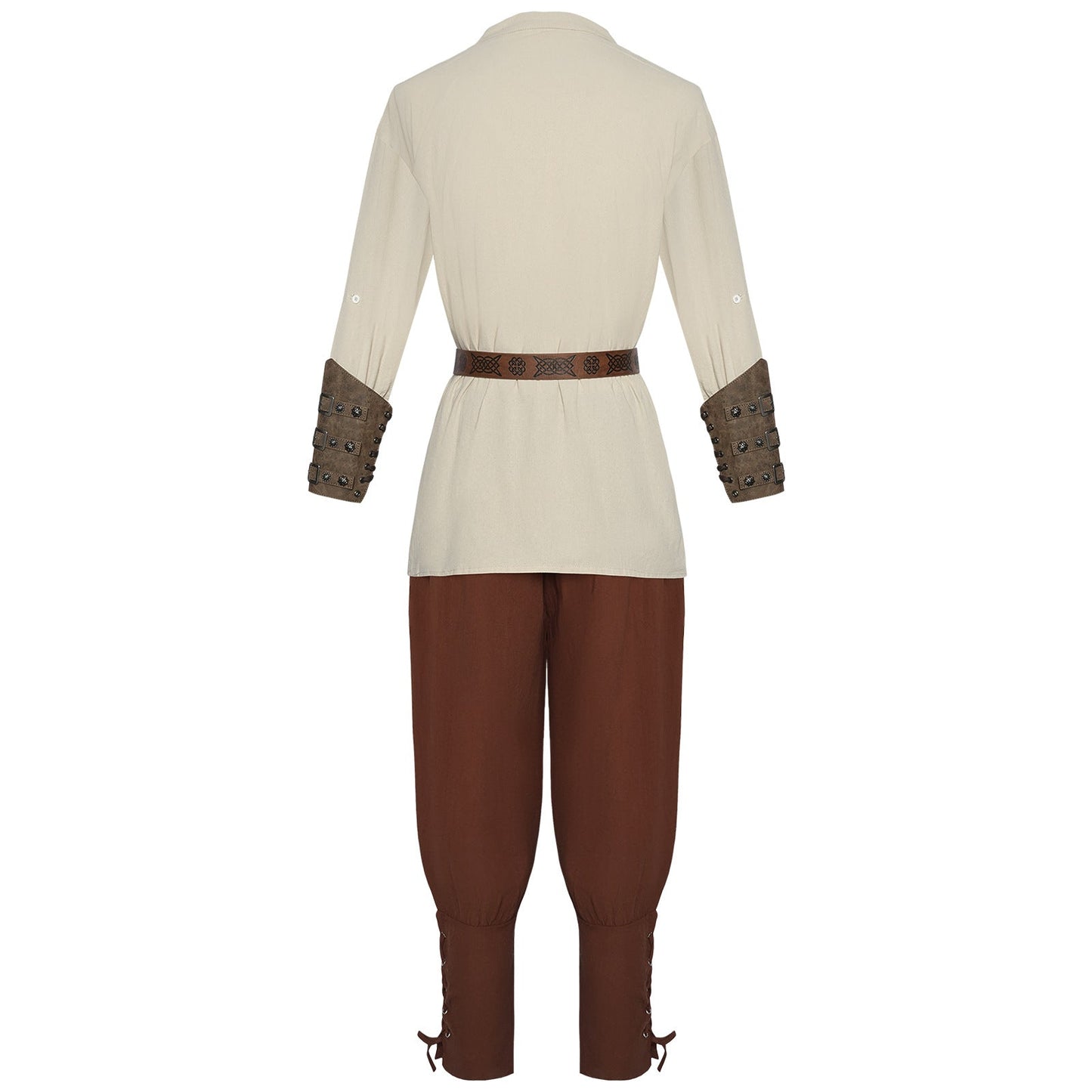 4 Pcs Halloween Men's Renaissance Costume Set Medieval Pirate Shirt Ankle Banded Pants Viking Belt Accessories