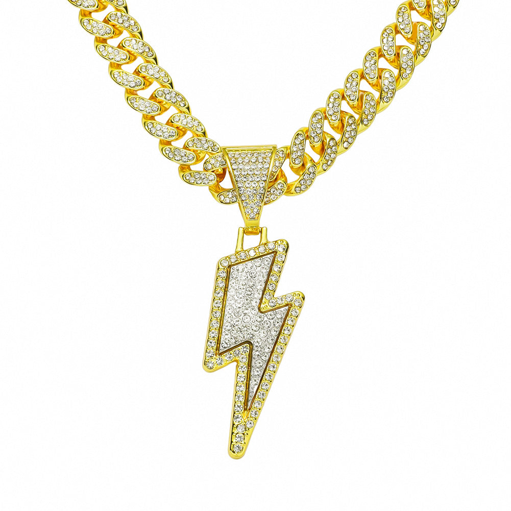Hip-hop Wind Alloy Full Diamond Necklace Lightning Diamond Pendant Cuban Chain Necklace