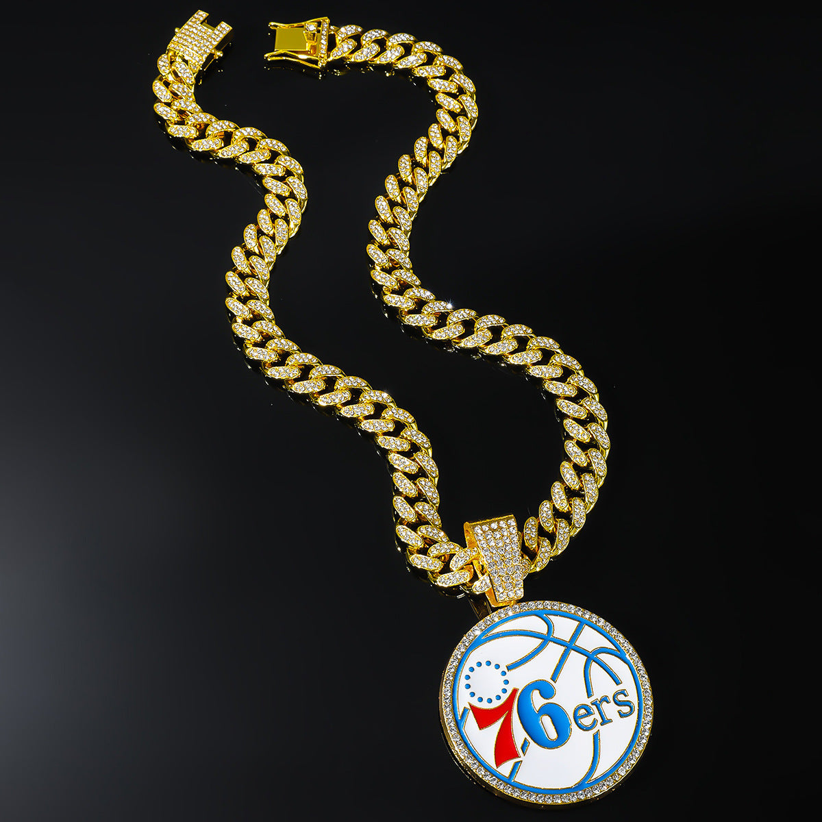 Iced Out 76ers Basketball Pendant Necklace | Cuban Chain