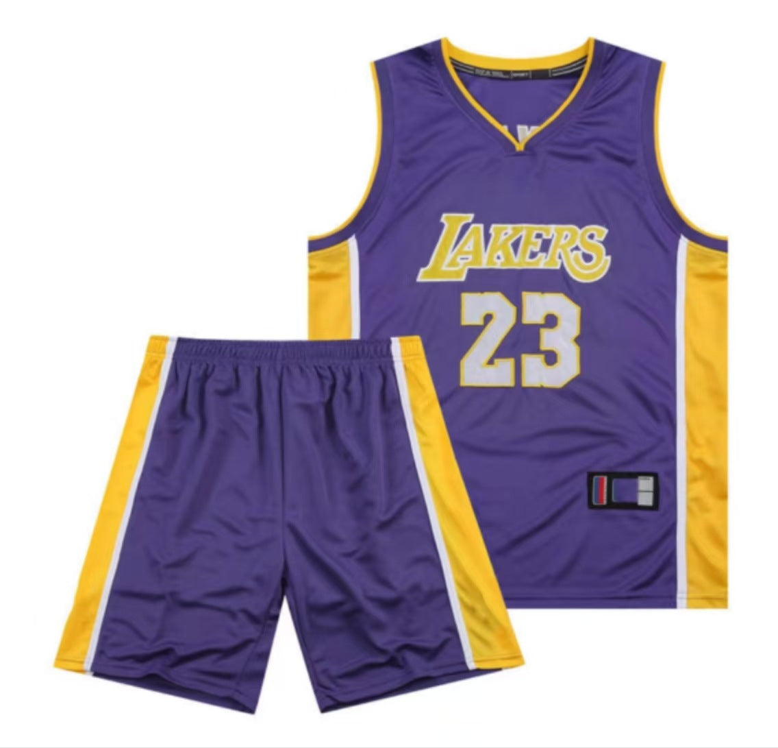 Lebron James #23 Retro Lakers Breathable Basketball Jersey Pants Set Embroidery fit for Youth to Adult