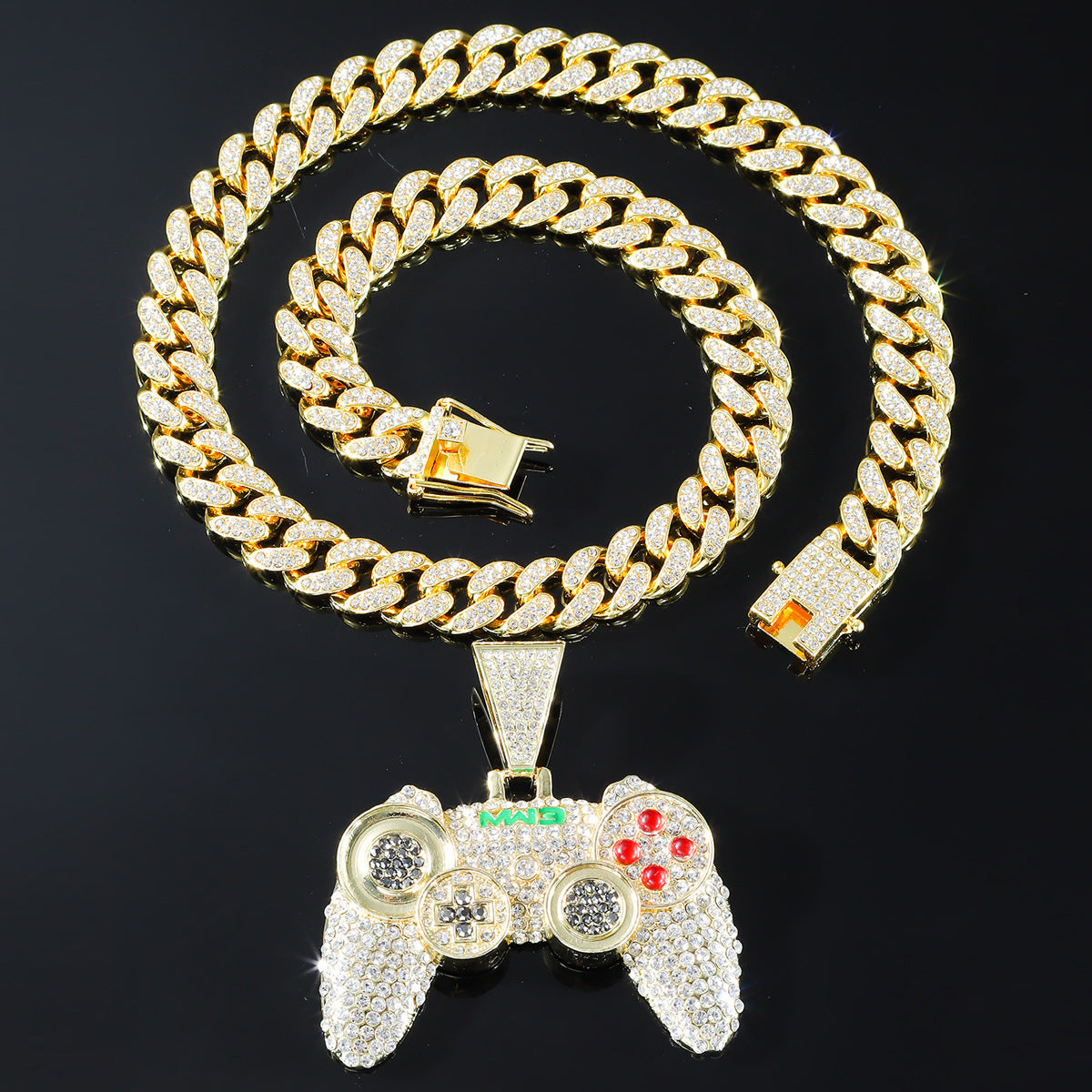 Hip hop Alloy Full Diamond Game Machine Pendant Cuban Chain Necklace, Nightclub Personality Dance Decorative