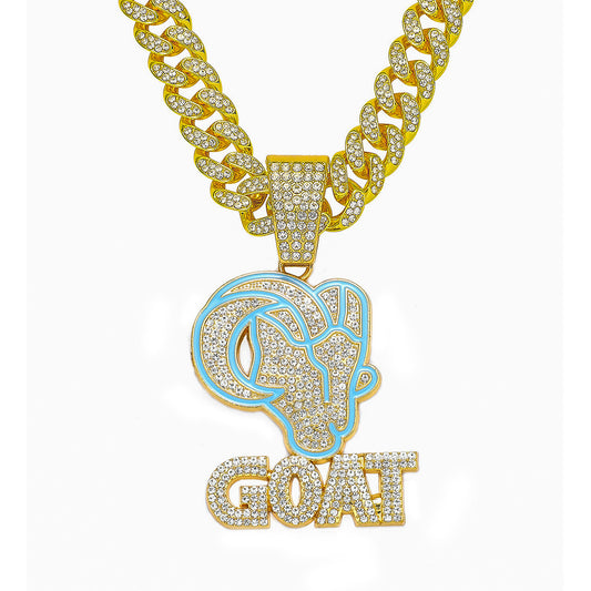 GOAT Pendant Iced Out Hip Hop Necklace Gold Silver