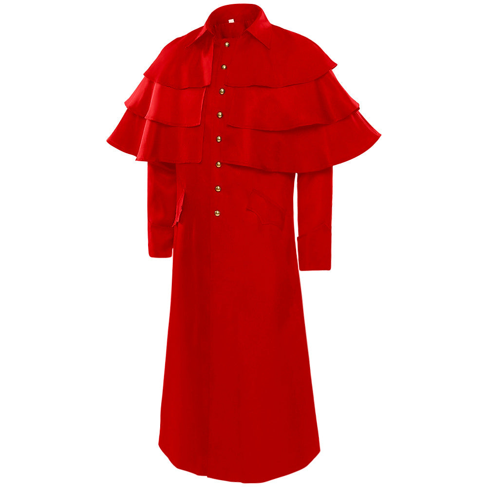 Retro Medieval Priest Uniform Layered Stand-up Collar Button Vintage God Father Costume