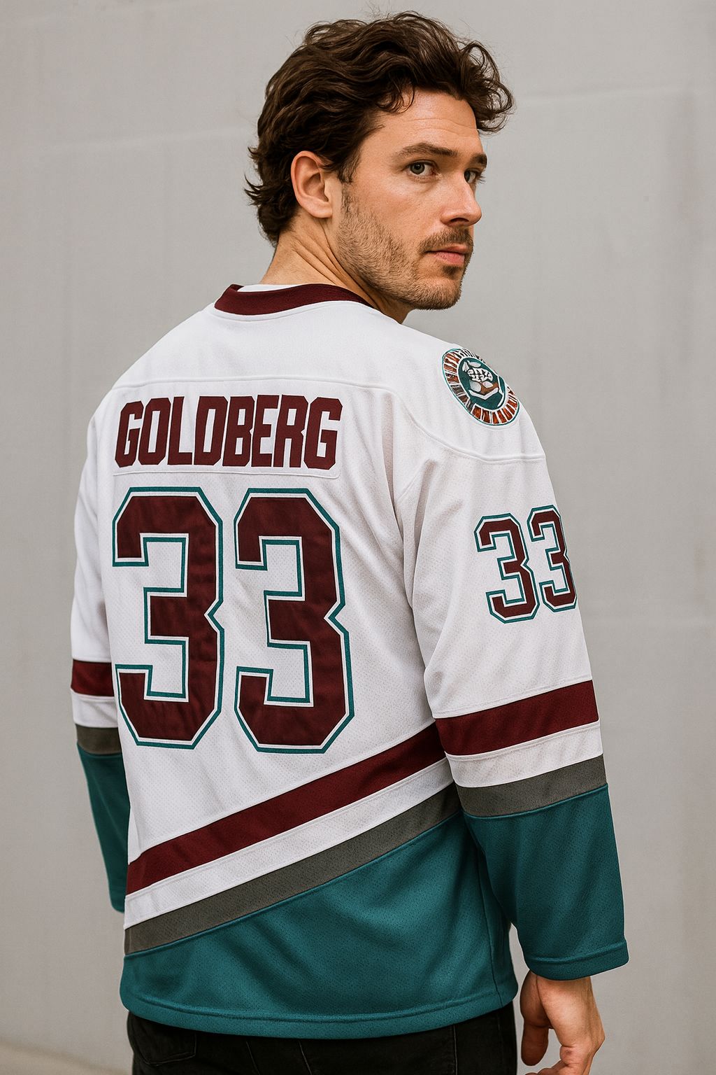 The Mighty Ducks Movie Hockey Jersey Greg Goldberg  # 33 Goalie White Color