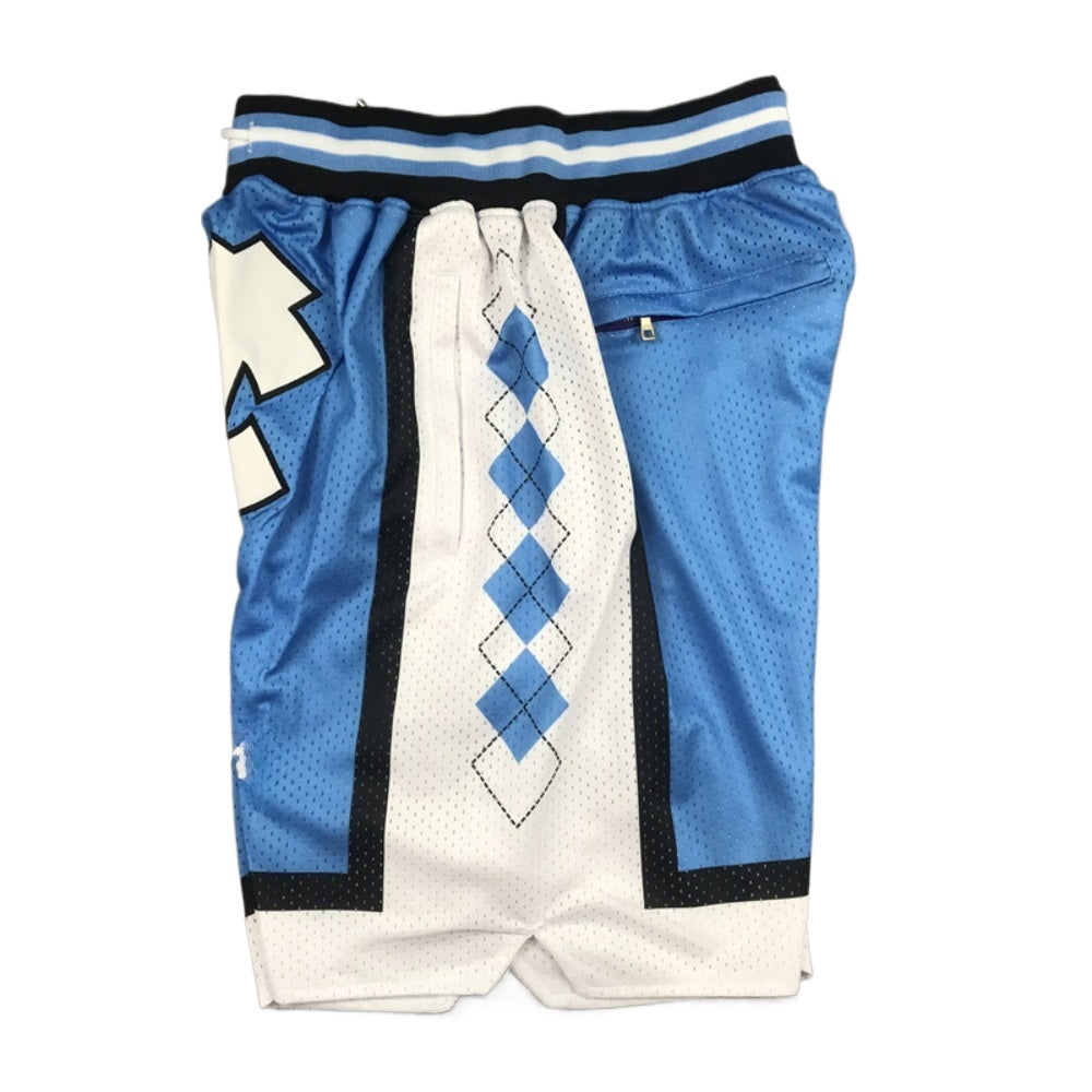 Throwback UNC Basketball Shorts Sports Pants with Zip Pockets