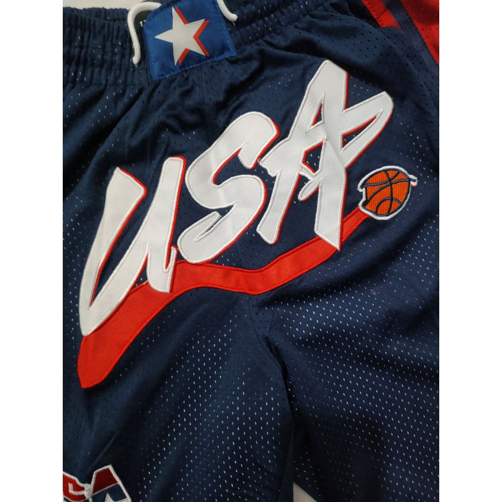 Throwback USA Dream Basketball Shorts Sports Pants with Zip Pockets