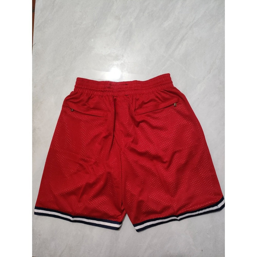 Throwback USA Dream Basketball Shorts Sports Pants with Zip Pockets Red