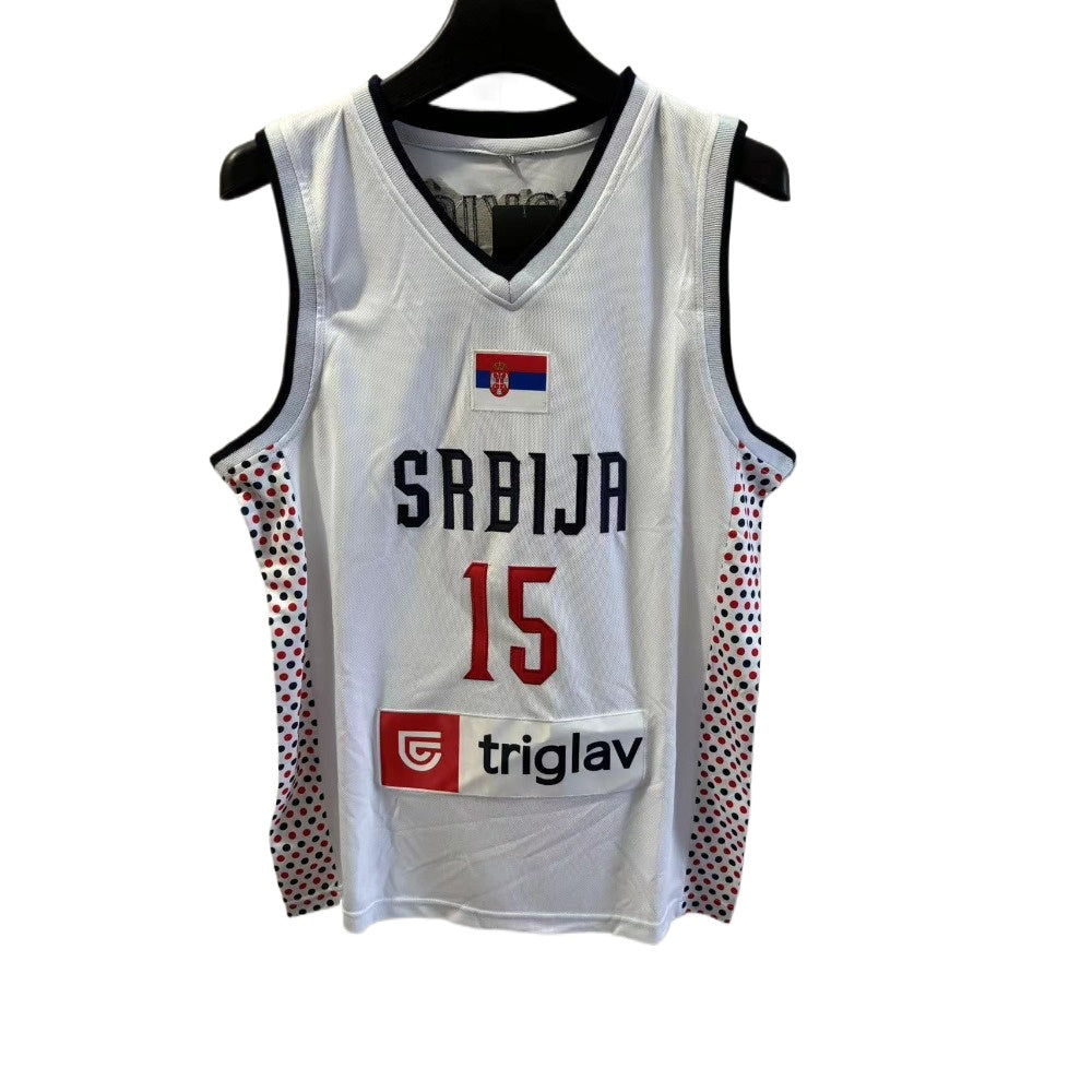 Serbia National Team Nikola Jokić #15 White Basketball Jersey Embroidered