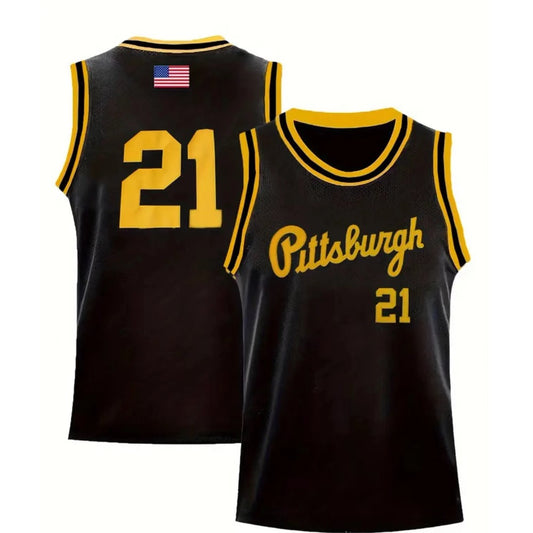 #21 Pittsburgh Basketball Jersey Black Yellow Throwback Movie Sports Top