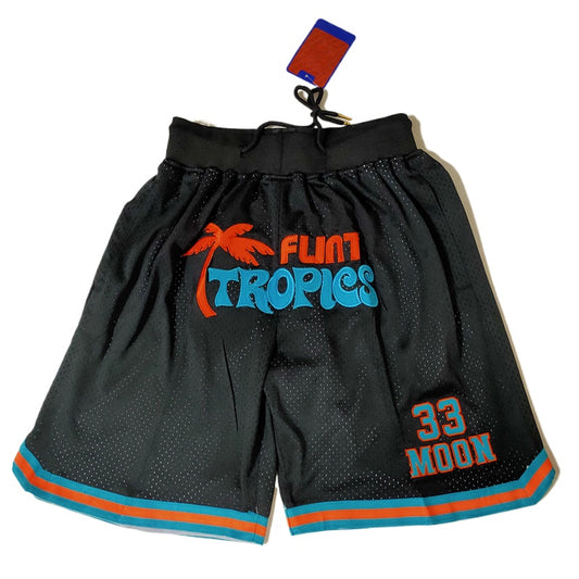 Semi-Pro Flint Tropics Basketball Shorts Sports Pants with Zip Pockets Black Color S-3XL