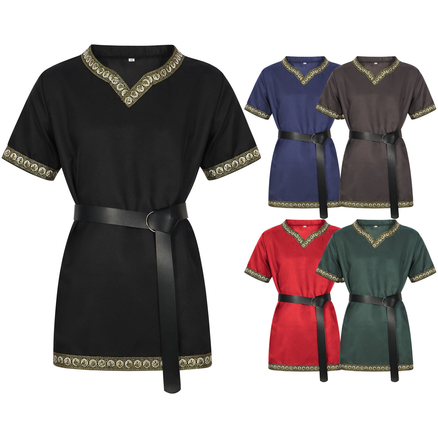 Mens Medieval Tunic Royal Knight Renaissance Crusader Halloween Costume Top with BELT