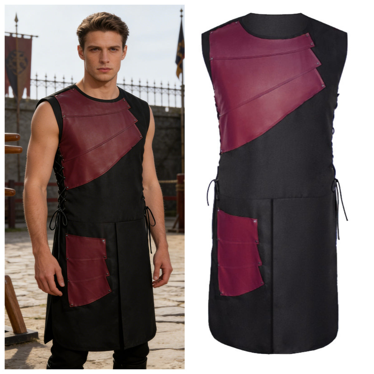 Men Medieval Knight Tunic Tops Warrior Renaissance LARP Shirt Halloween Costume