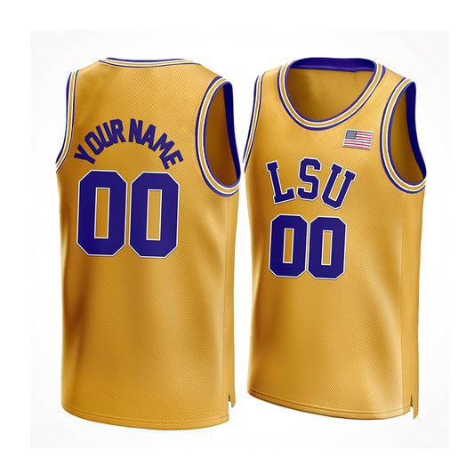 Custom Embroidered Retro LSU College Basketball Jersey Yellow Any Name Any Number