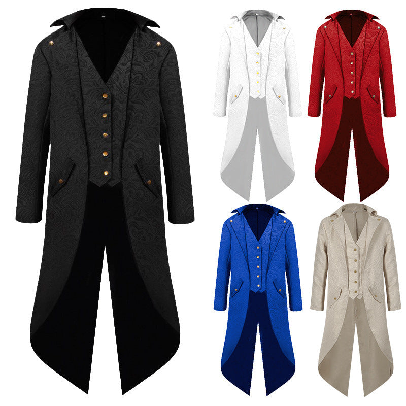 Men's Steampunk Vintage Medieval Tailcoat Jacket Retro Gothic Victorian Frock Coat Uniform Halloween Cosplay Costume