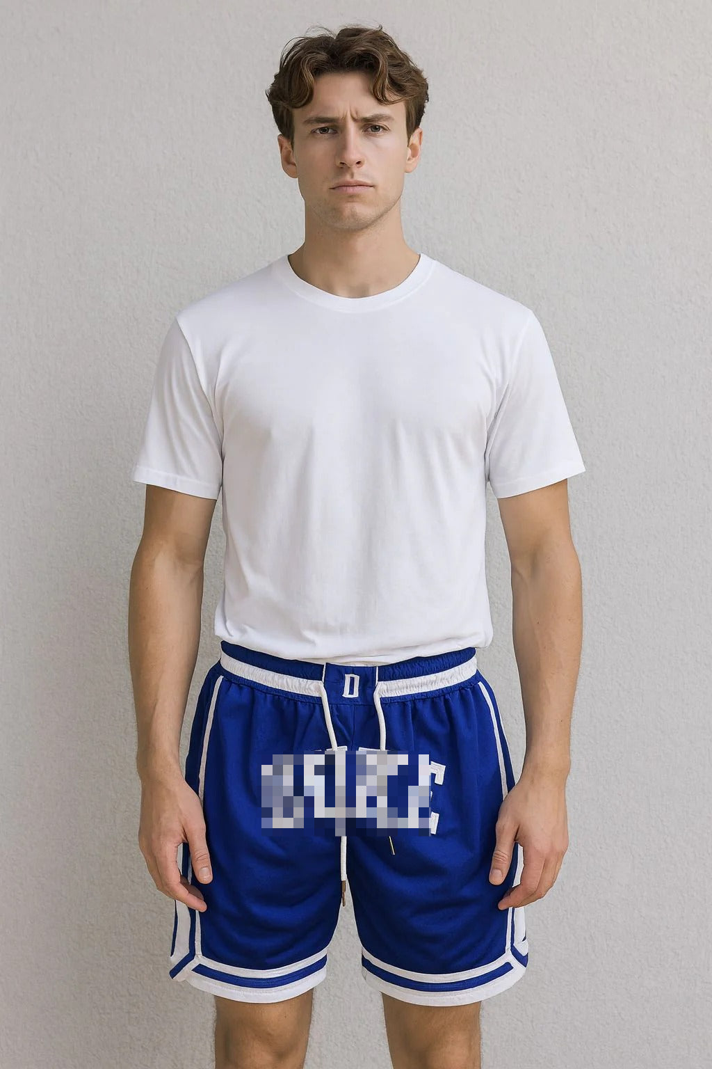 Classic D College Shorts Sports Pants with Zip Pockets Blue Color