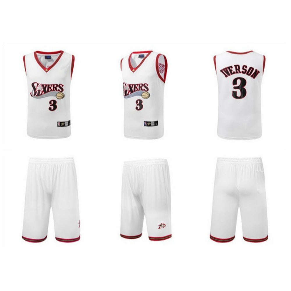 Iverson #3 Retro 76ers Breathable Basketball Jersey Pants Set Embroidery Youth Size- Adult Size