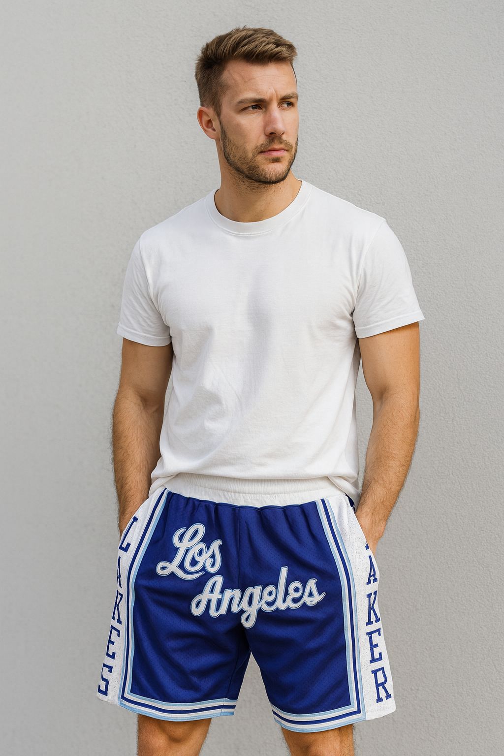 Lakers Basketball Shorts – Zip Pocket Mesh Pants for Daily Wear