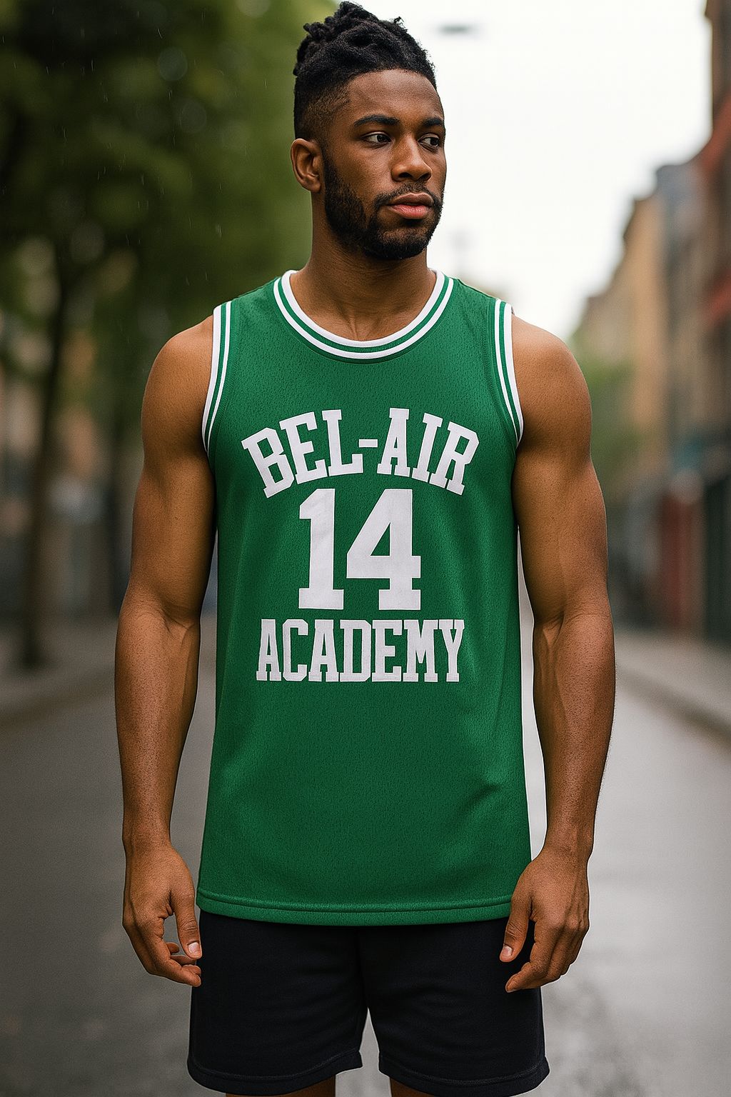 The Fresh Prince of Bel-air Academy TV Show Basketball Jersey #14 Will Smith Black and Green Colors