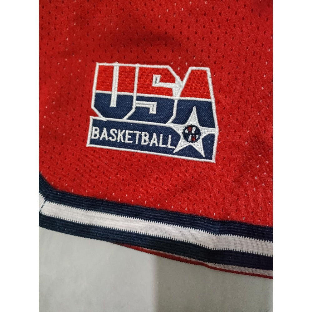 Throwback USA Dream Basketball Shorts Sports Pants with Zip Pockets Red