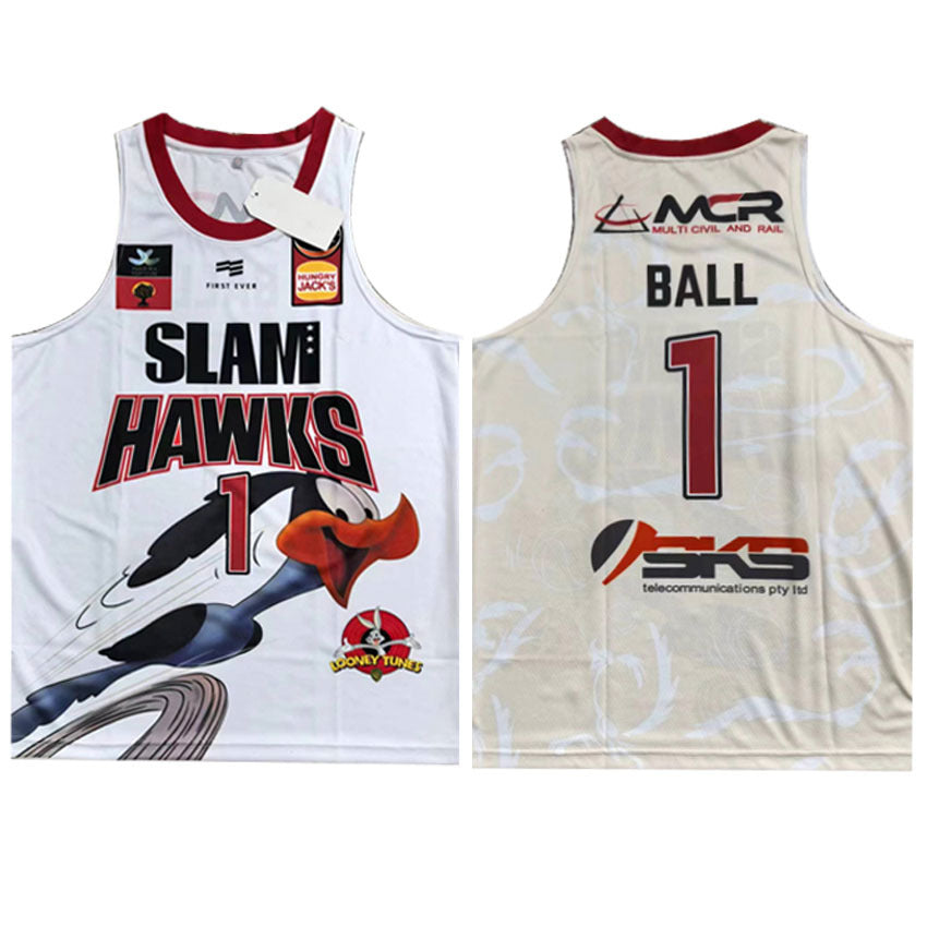 LaMelo Ball #1 Slam Hawks Looney Tunes Basketball Jersey White/Black/Red