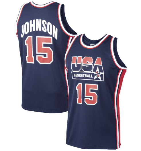 Johnson #15 USA Dream Team Basketball Jersey Darkblue and White 2 Pcs