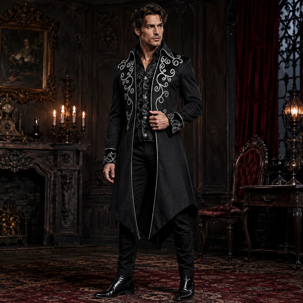Men's Victorian Jacket Medieval Steampunk Tailcoat Gothic Coat Halloween Costume