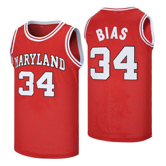 Len Bias #34 Maryland Terrapins College Basketball Jersey Red