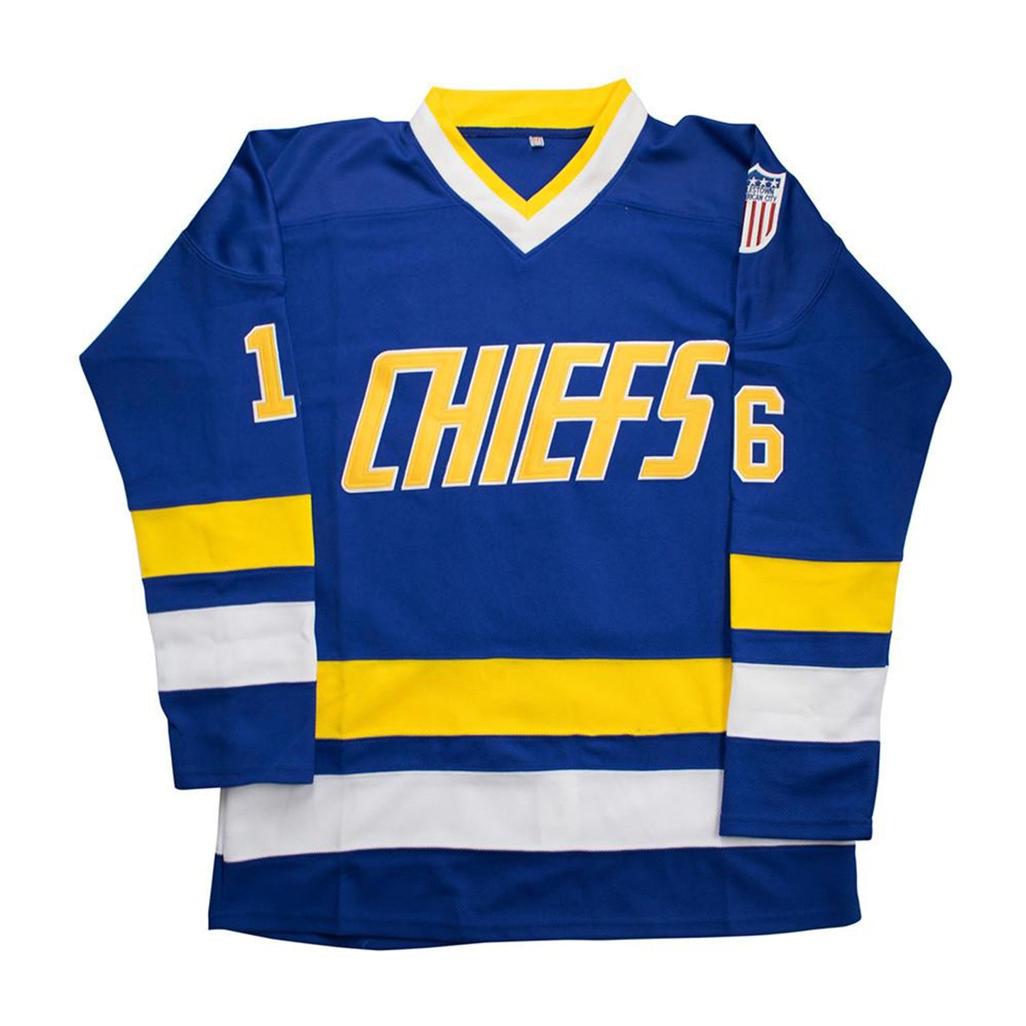 Slapshot – Jack Hanson #16 Charlestown Chiefs Hockey Jersey (Blue & White)