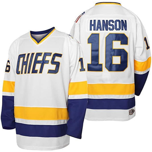 Slapshot – Jack Hanson #16 Charlestown Chiefs Hockey Jersey (Blue & White)
