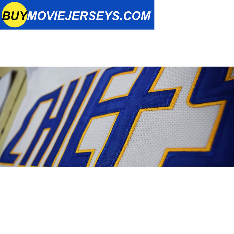 SLAPSHOT Hanson #17 Charlestown Chiefs Hockey Team Madbrother Hockey Jersey Blue And White Colors