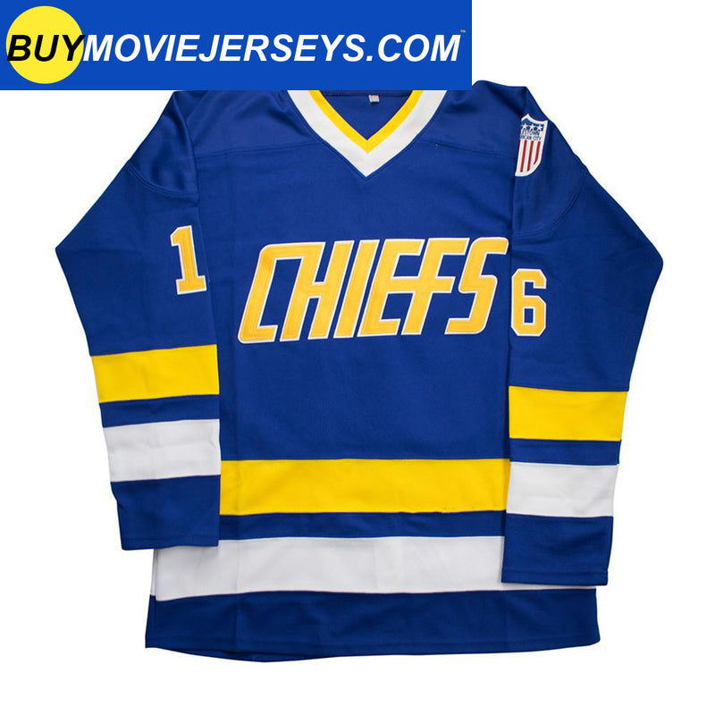 Slapshot – Jack Hanson #16 Charlestown Chiefs Hockey Jersey (Blue & White)